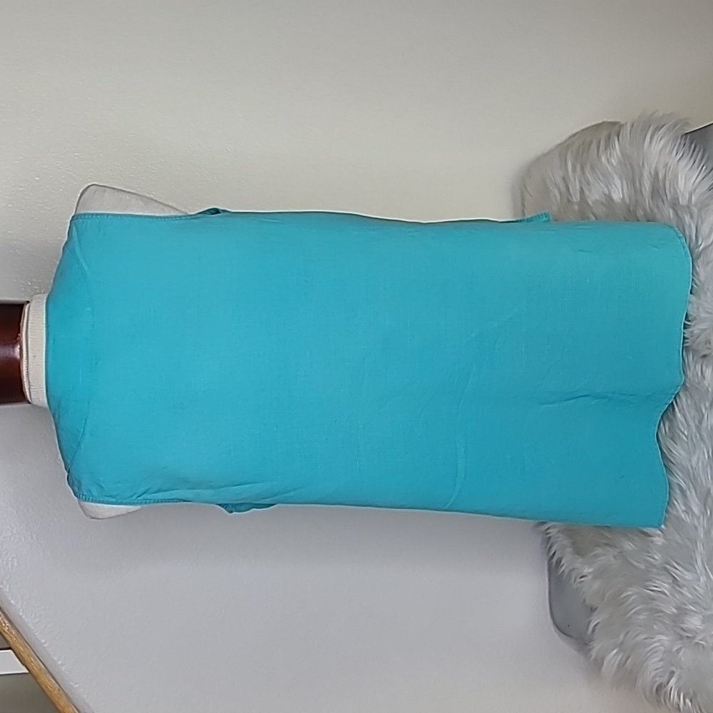Top Size Large Turquoise Blue Linen Sleeveless Vacation Travel Casual Beach Cute - Picture 5 of 6